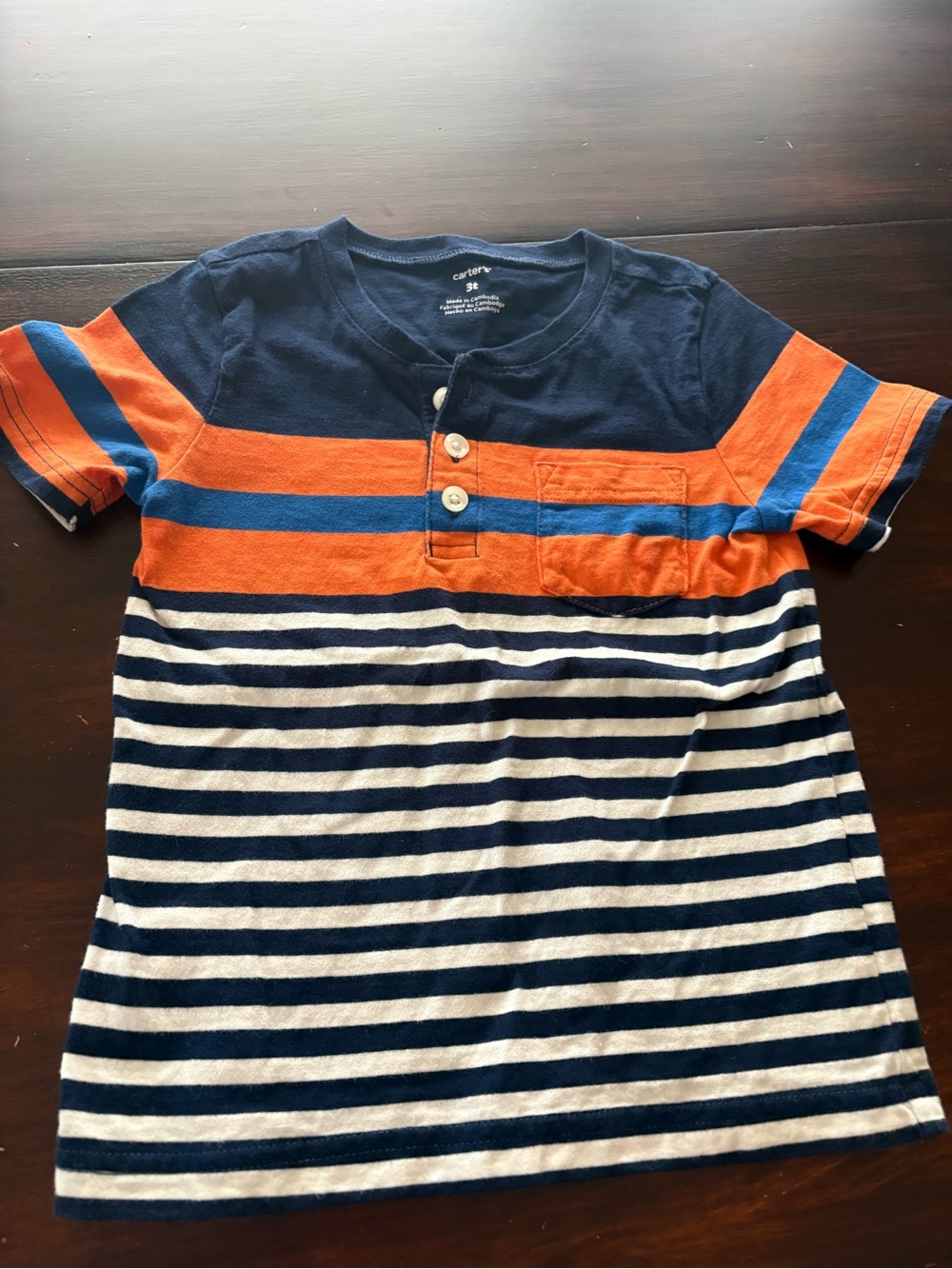 Carter's Navy, Orange & White Striped Short-Sleeve Henley Tee